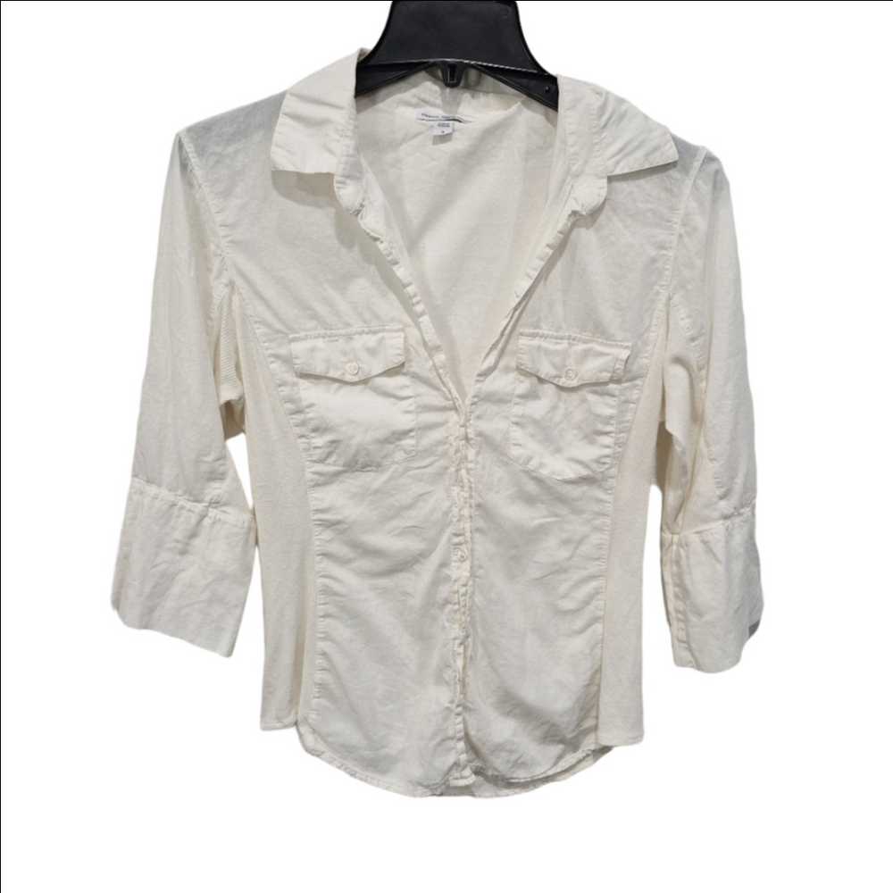 James Perse Contrast Panel Rib Surplus White Button-Up Shirt